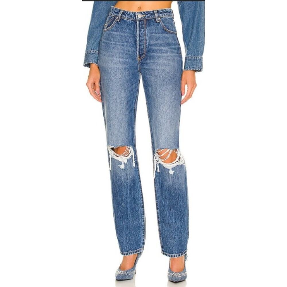 NWT Rolla's Button Fly High Rise Classic Straight Distressed Jeans Size 25